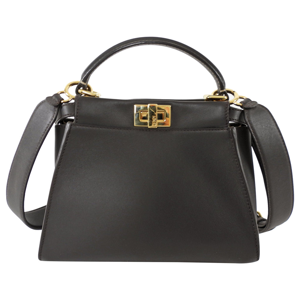 Fendi Dark Espresso Brown Leather Peekaboo Mini Bag