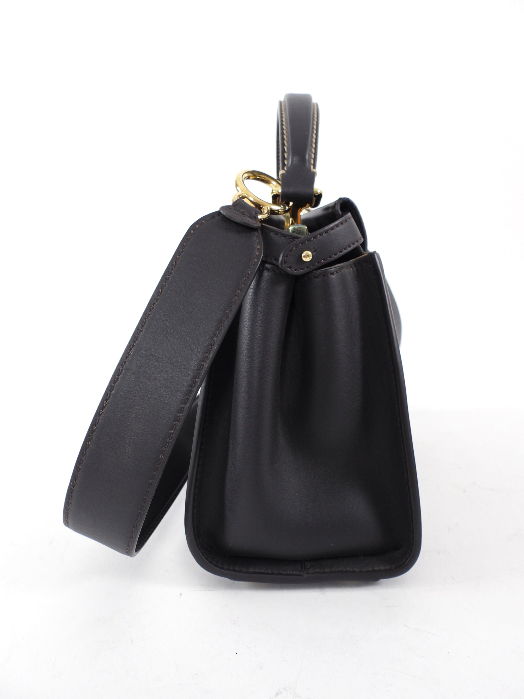 Fendi Dark Espresso Brown Leather Peekaboo Mini Bag