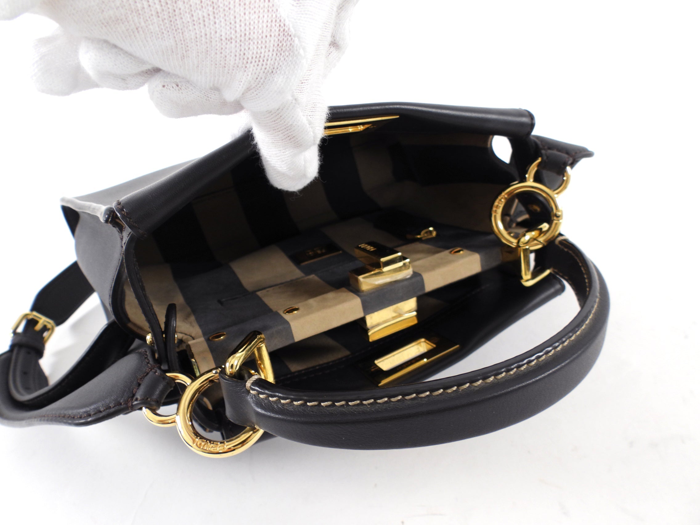 Fendi Dark Espresso Brown Leather Peekaboo Mini Bag