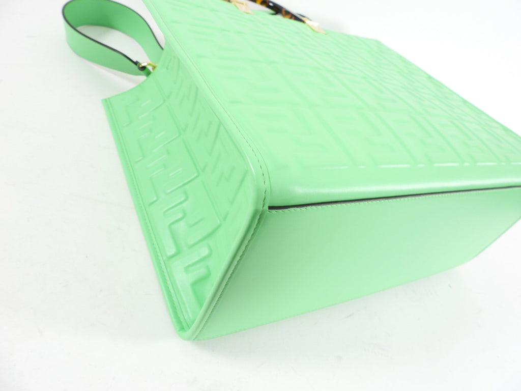 Fendi Edamame Green Leather Embossed Sunshine Tote Bag