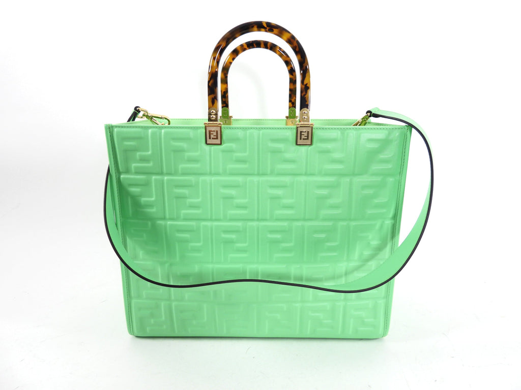Fendi Edamame Green Leather Embossed Sunshine Tote Bag