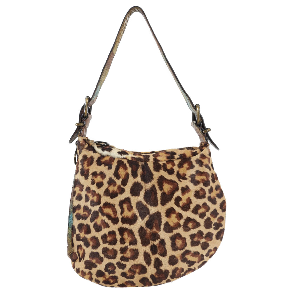 Fendi Vintage Early 2000’s Leopard Calf Hair and Zucca Oyster Bag