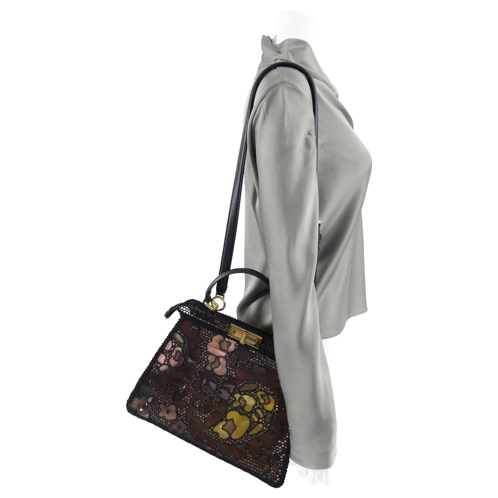 Fendi 2021 Medium Peekaboo ISeeU Black Lace Bag