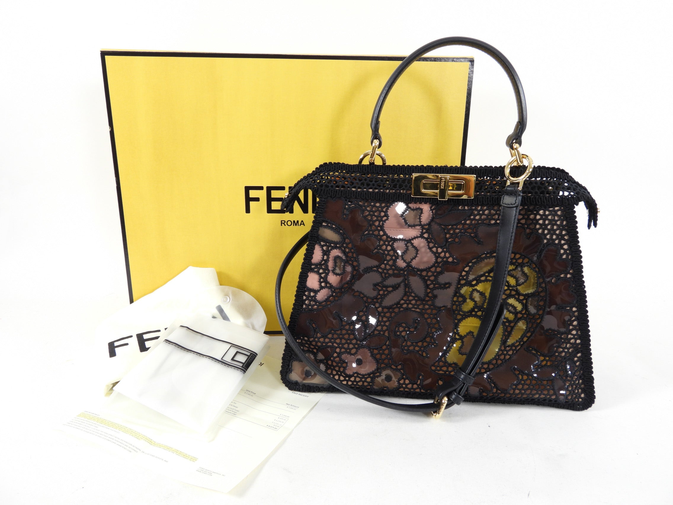 Fendi 2021 Medium Peekaboo ISeeU Black Lace Bag