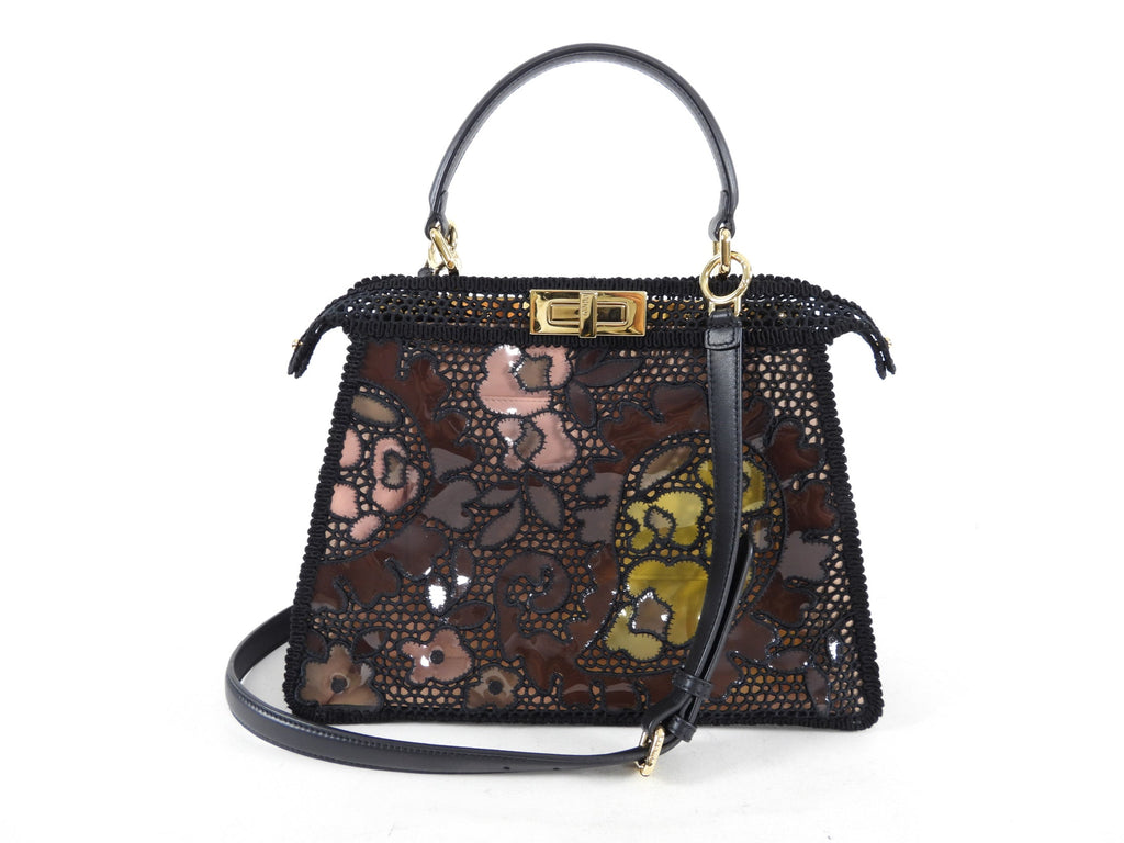 Fendi 2021 Medium Peekaboo ISeeU Black Lace Bag