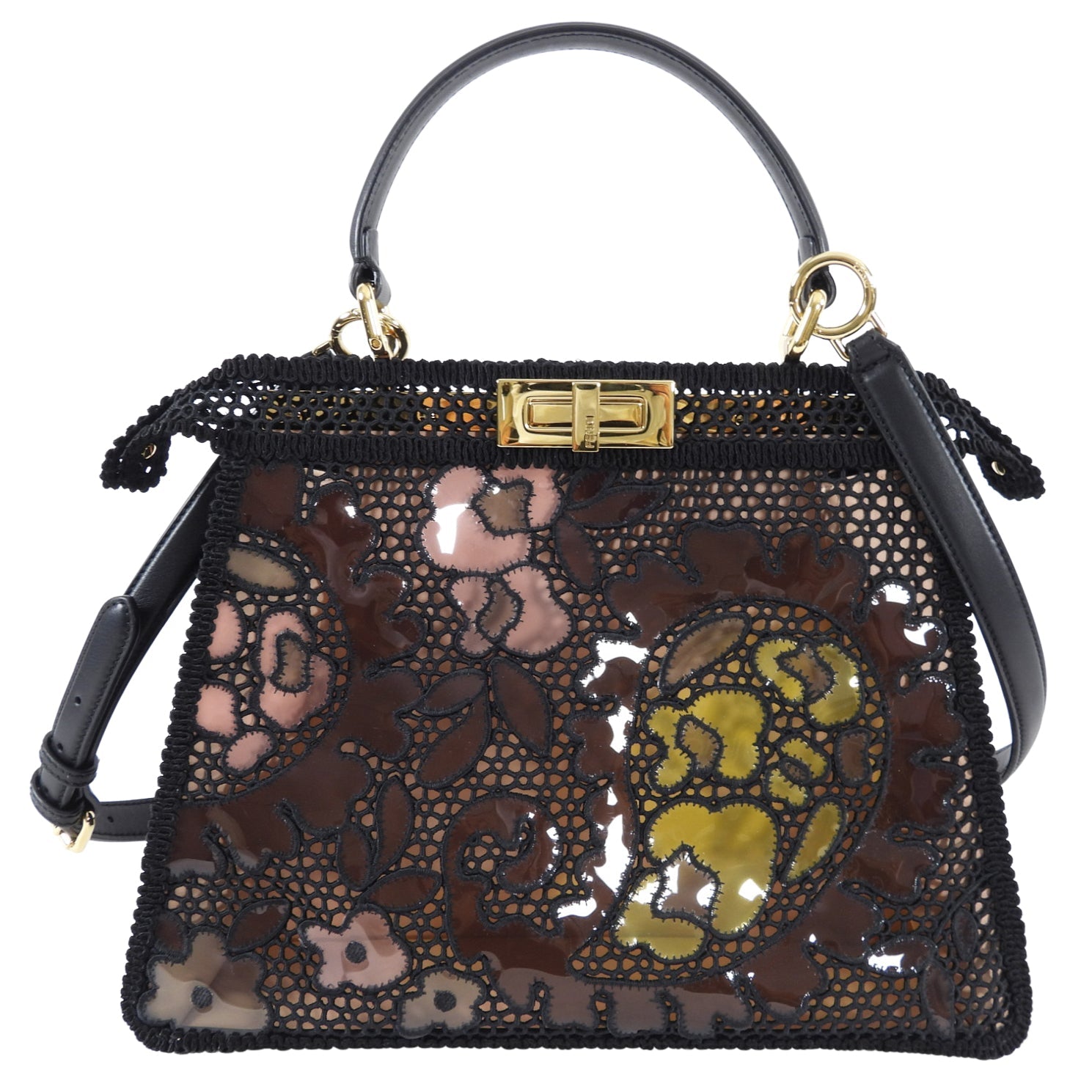 Fendi 2021 Medium Peekaboo ISeeU Black Lace Bag