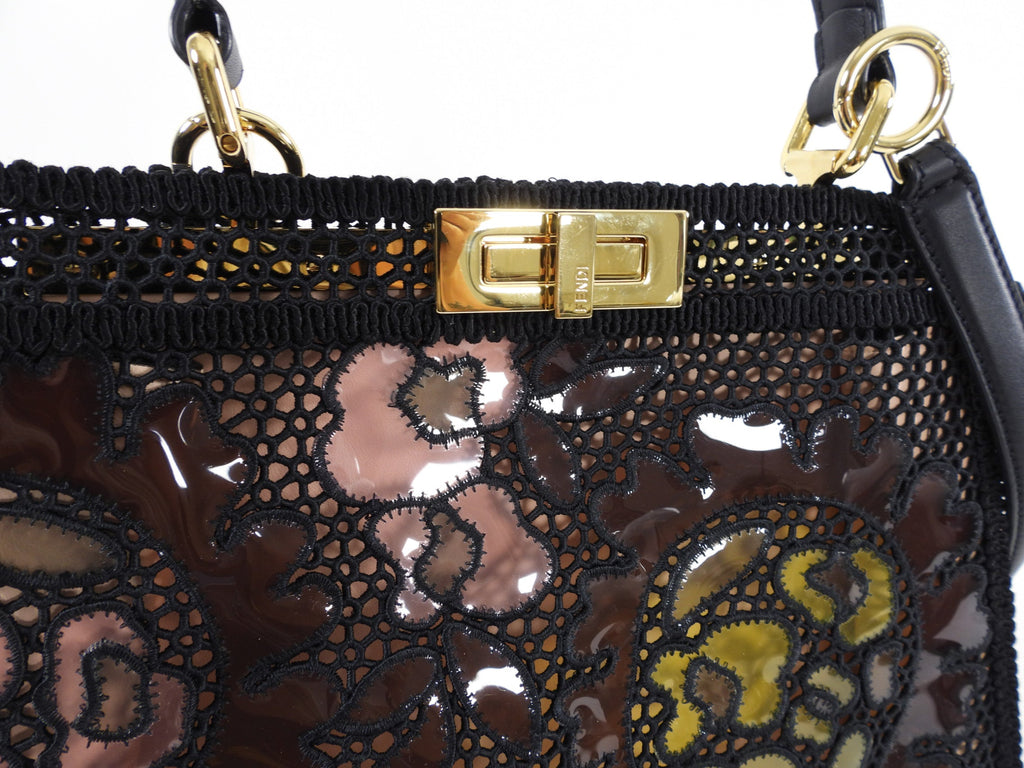 Fendi 2021 Medium Peekaboo ISeeU Black Lace Bag