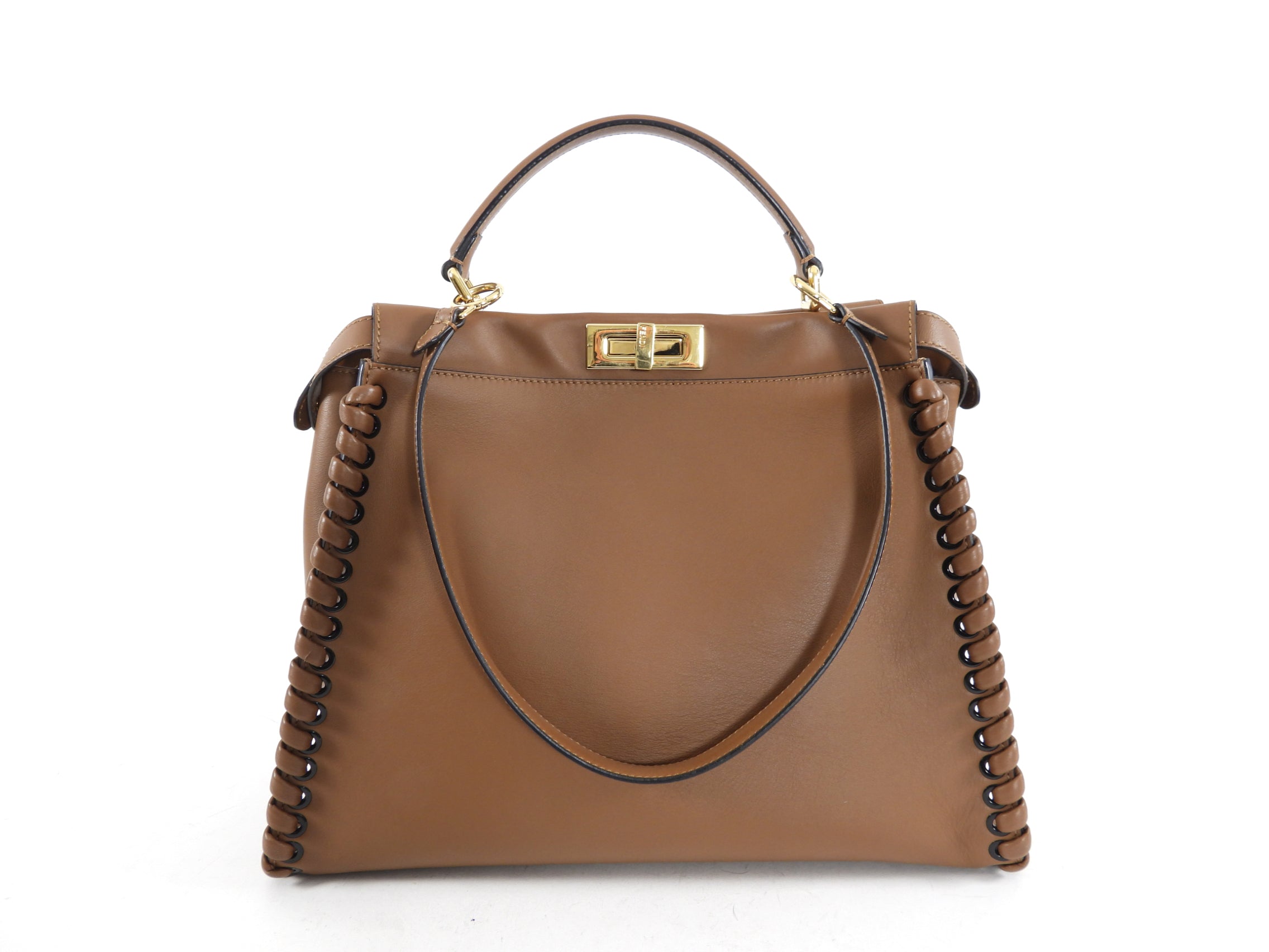 Fendi Large Brown Leather Whipstitch Peekaboo Bag