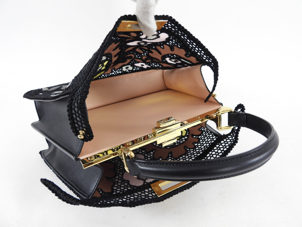 Fendi 2021 Medium Peekaboo ISeeU Black Lace Bag