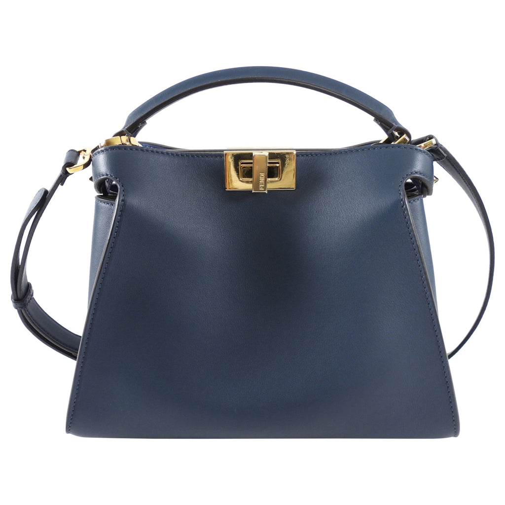 Fendi Navy Blue Leather Peekaboo Iconic Essentially Bag