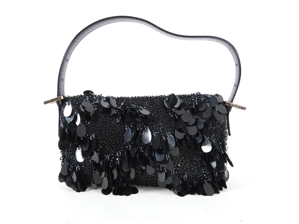 Fendi Vintage Black Bead Paillette Baguette Bag