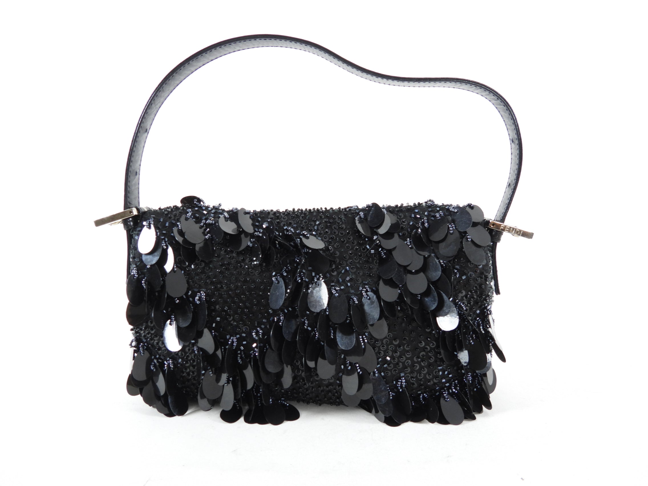 Fendi Vintage Black Bead Paillette Baguette Bag