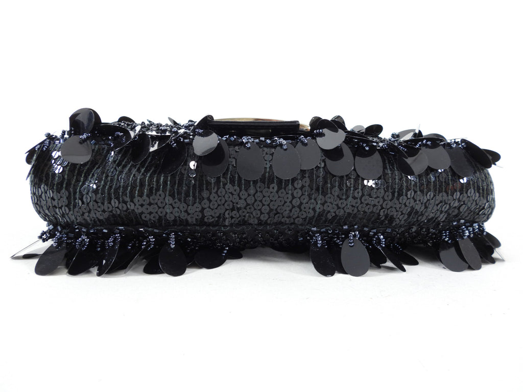 Fendi Vintage Black Bead Paillette Baguette Bag