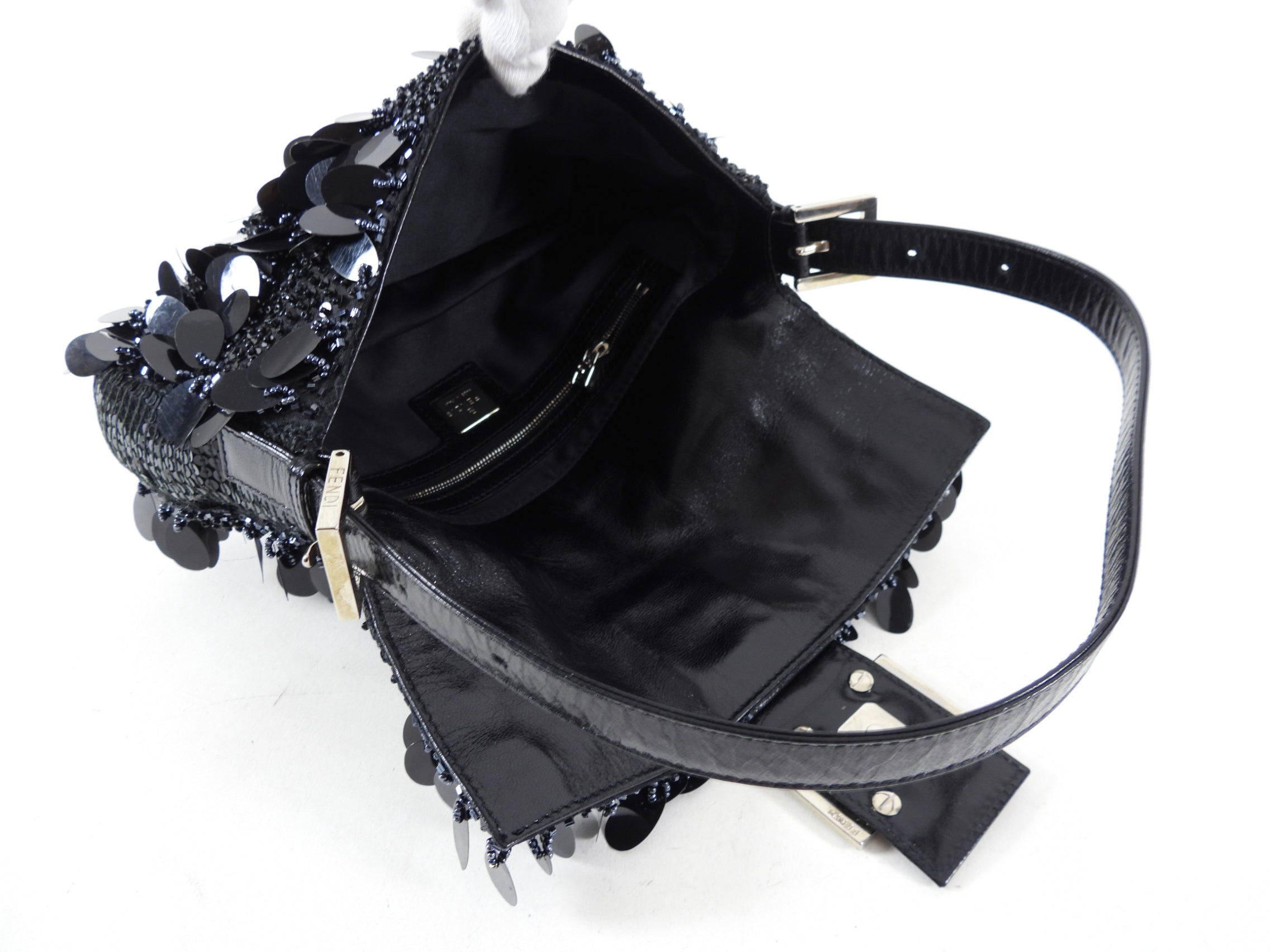 Fendi Vintage Black Bead Paillette Baguette Bag