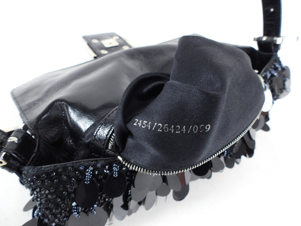 Fendi Vintage Black Bead Paillette Baguette Bag