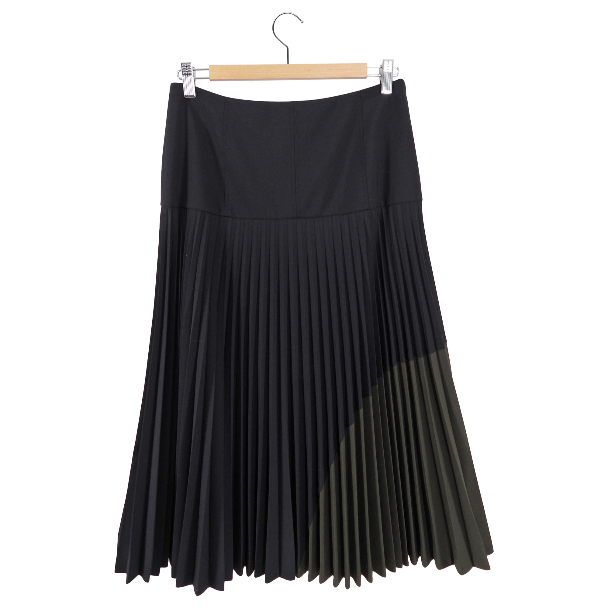 Fendi Black and Olive Green Pleated Midi Skirt - IT42 / USA 6 / M