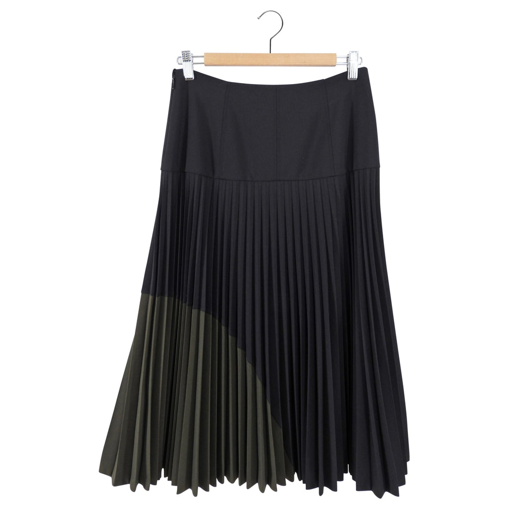 Fendi Black and Olive Green Pleated Midi Skirt - IT42 / USA 6 / M