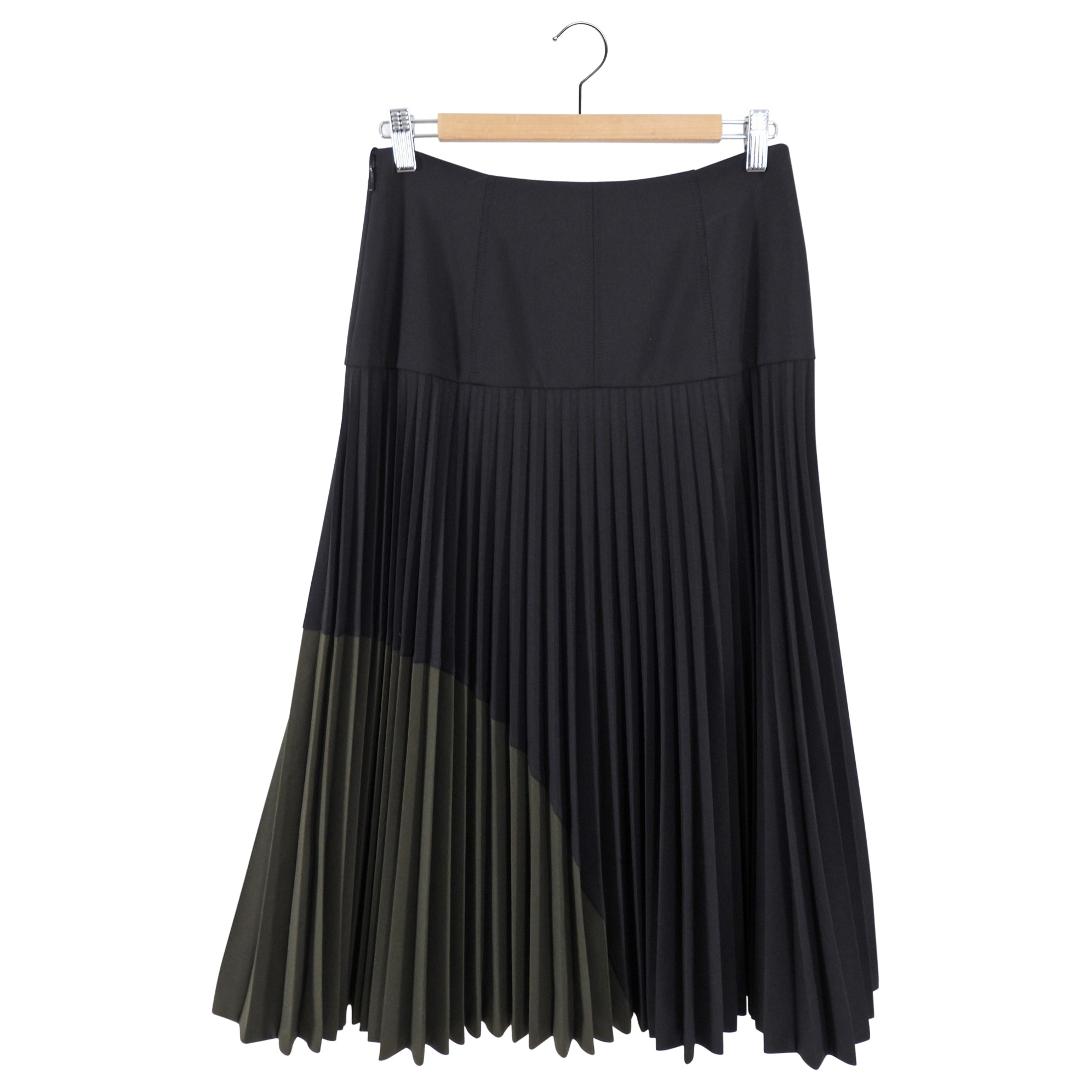 Fendi Black and Olive Green Pleated Midi Skirt - IT42 / USA 6 / M