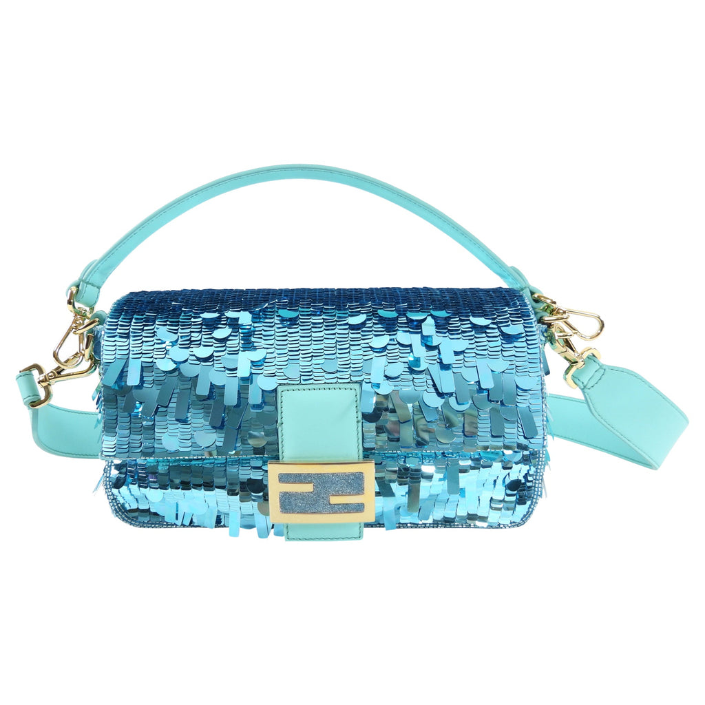 Fendi Turquoise Sequin Baguette 25th Anniversary