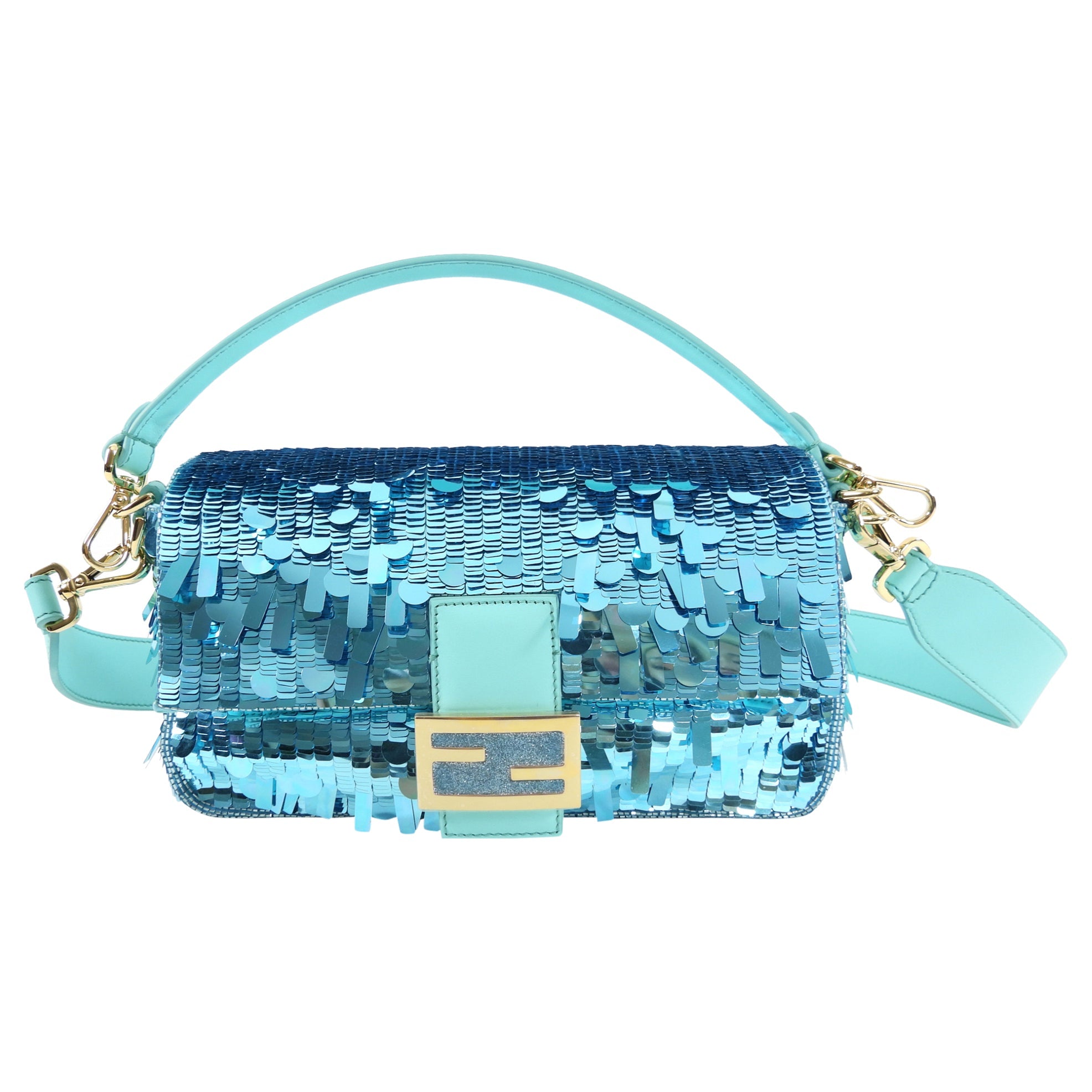 Fendi Turquoise Sequin Baguette 25th Anniversary