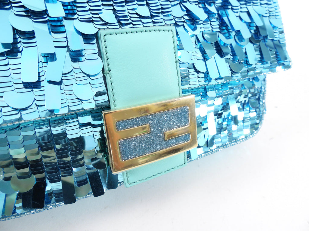 Fendi Turquoise Sequin Baguette 25th Anniversary