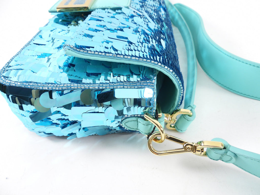 Fendi Turquoise Sequin Baguette 25th Anniversary