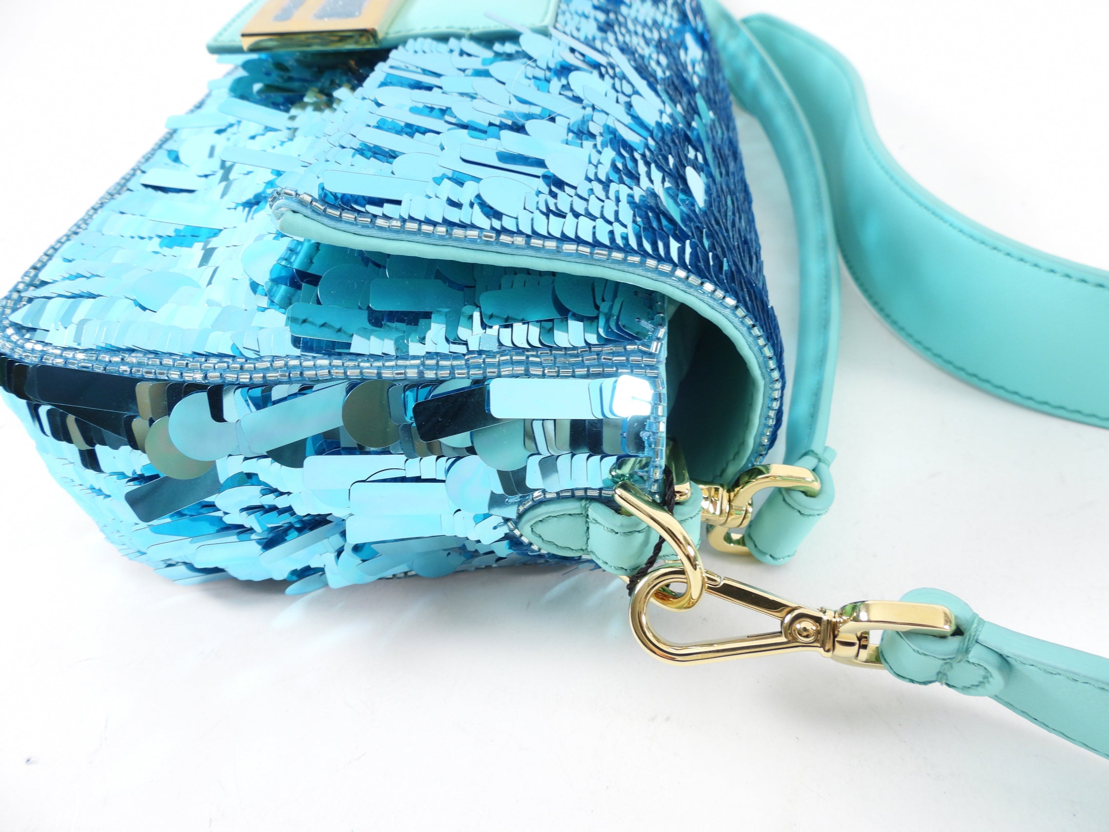 Fendi Turquoise Sequin Baguette 25th Anniversary