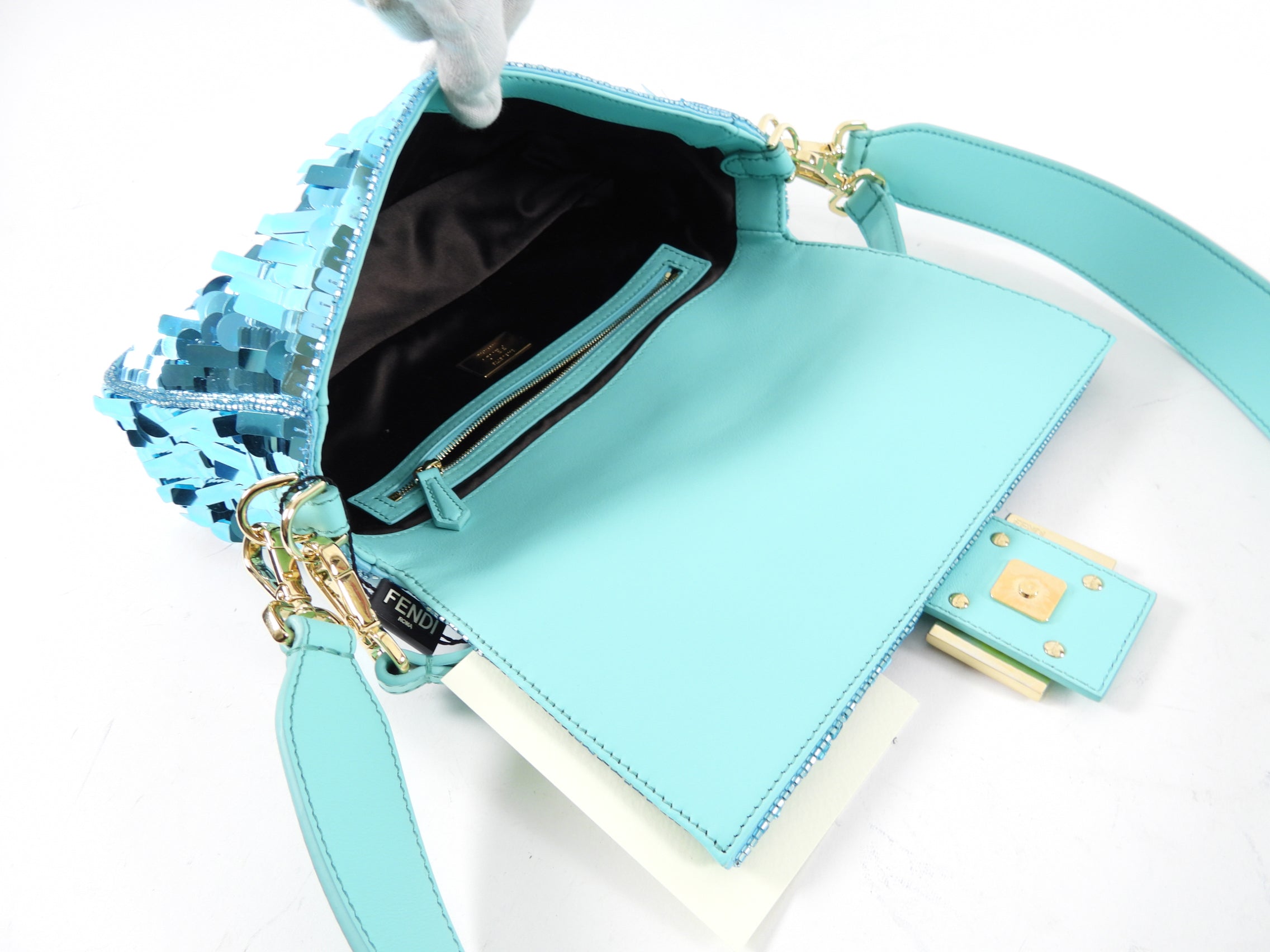 Fendi Turquoise Sequin Baguette 25th Anniversary