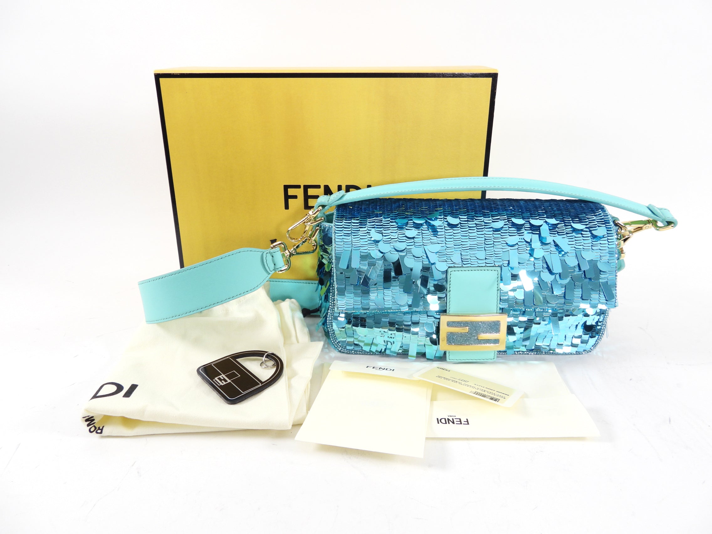 Fendi Turquoise Sequin Baguette 25th Anniversary