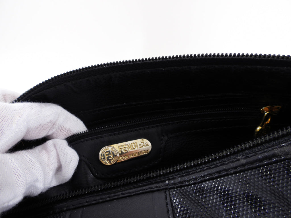 Fendi Vintage 1980's Black Pequin Stripe Boston Bag