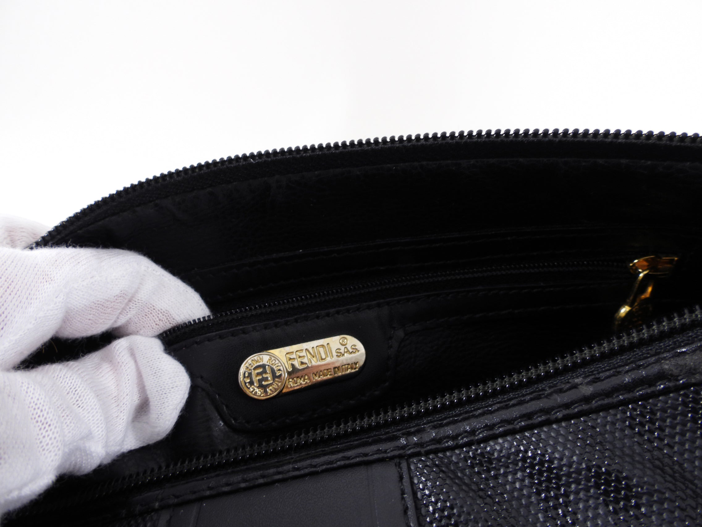 Fendi Vintage 1980's Black Pequin Stripe Boston Bag