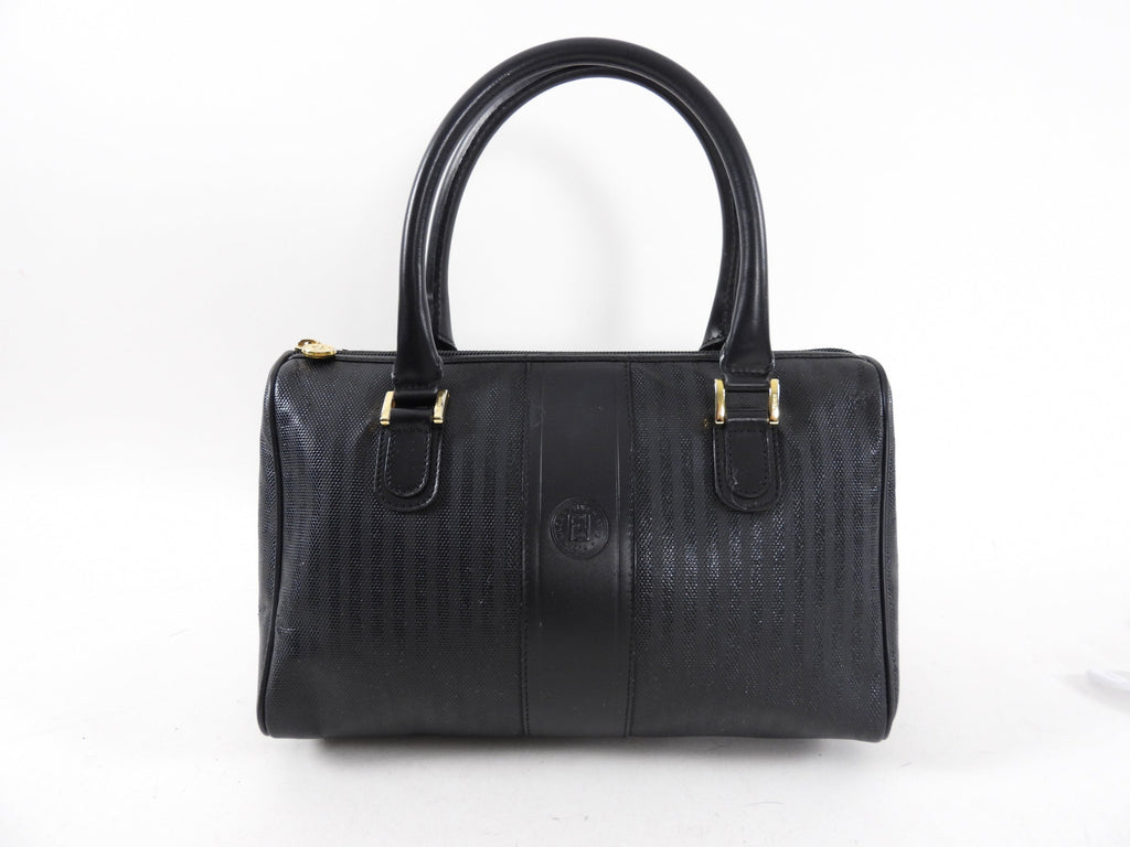 Fendi Vintage 1980's Black Pequin Stripe Boston Bag