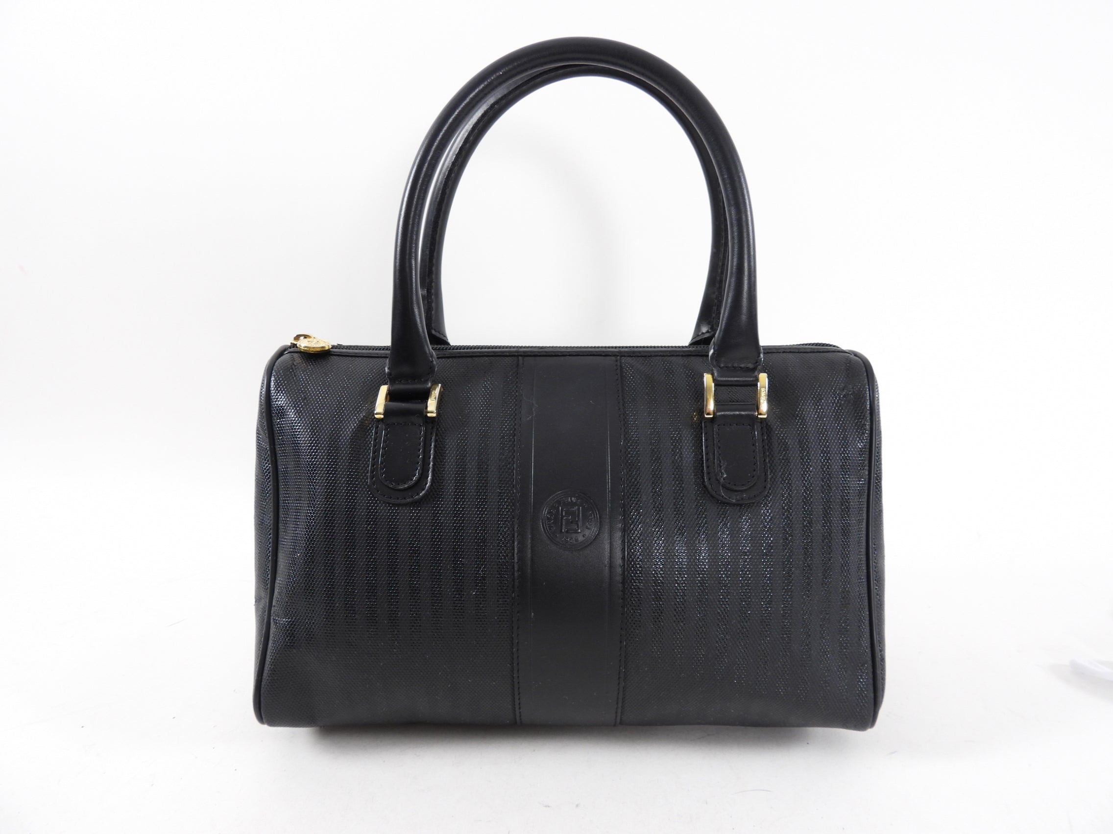 Fendi Vintage 1980's Black Pequin Stripe Boston Bag