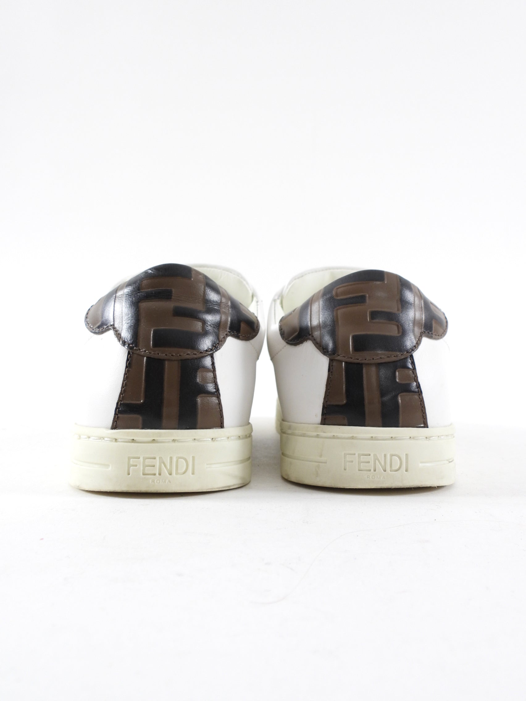 Fendi White Low Top Embossed FF Zucca Leather Sneakers - 36.5 / 6