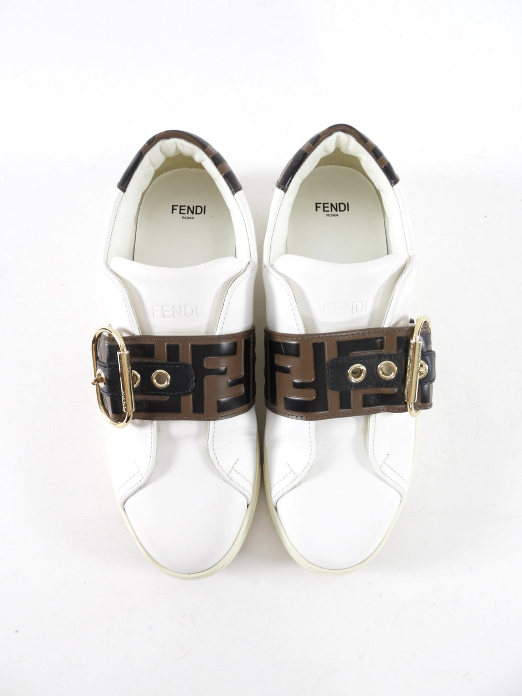 Fendi White Low Top Embossed FF Zucca Leather Sneakers - 36.5 / 6
