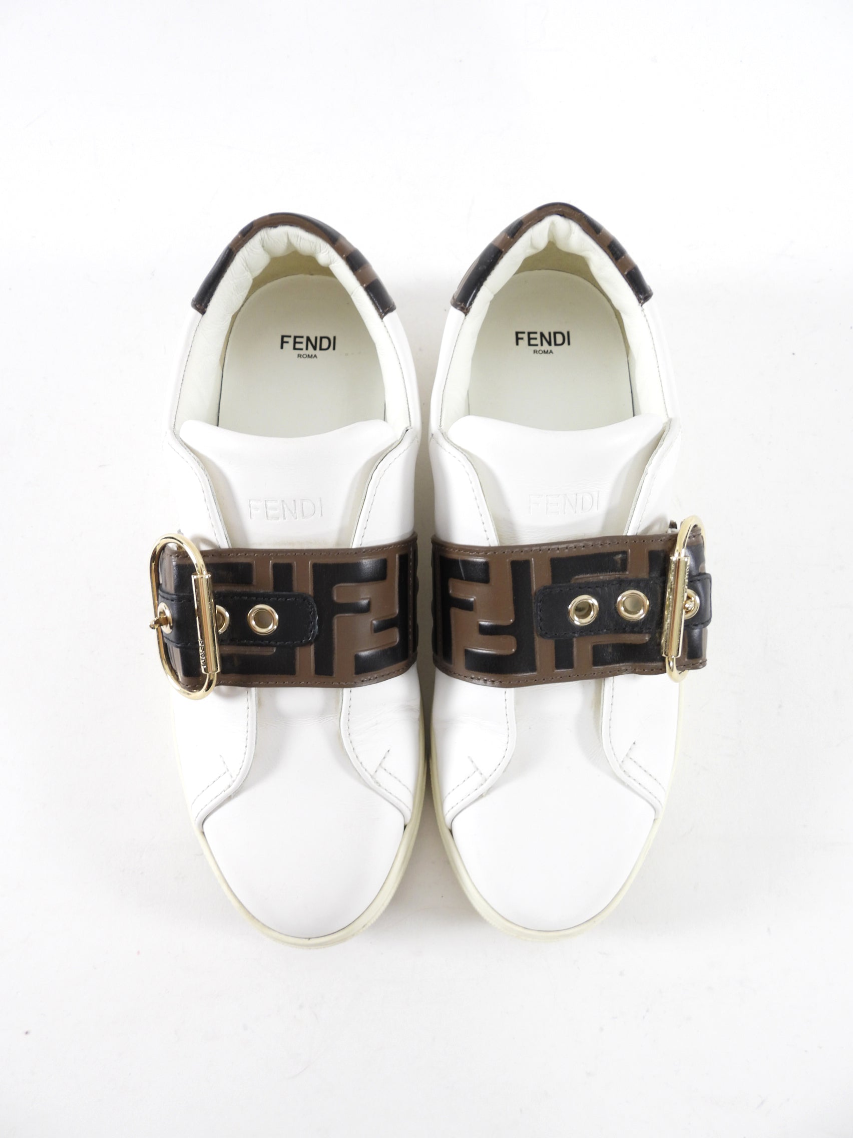 Fendi White Low Top Embossed FF Zucca Leather Sneakers - 36.5 / 6