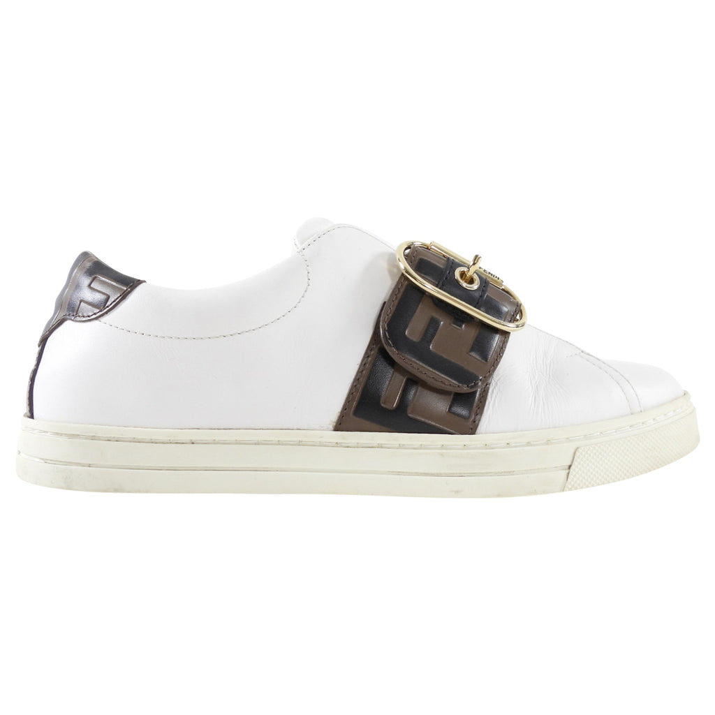 Fendi White Low Top Embossed FF Zucca Leather Sneakers - 36.5 / 6