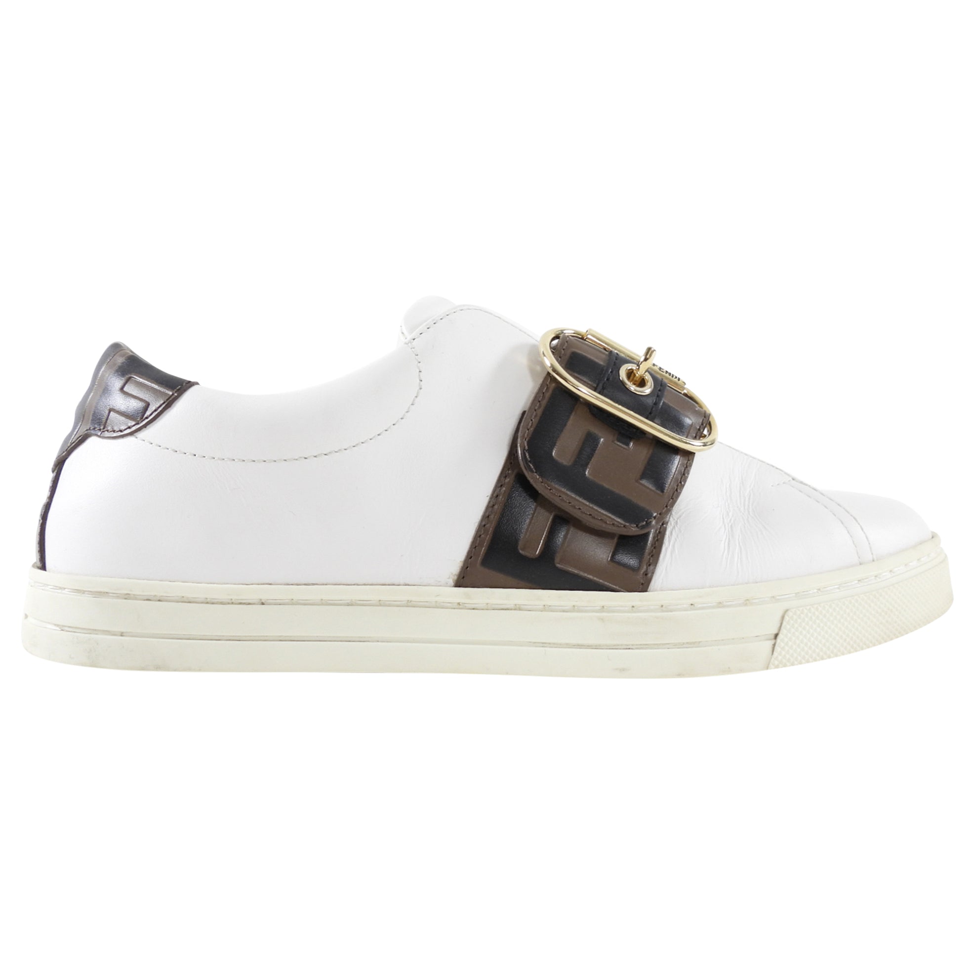 Fendi White Low Top Embossed FF Zucca Leather Sneakers - 36.5 / 6