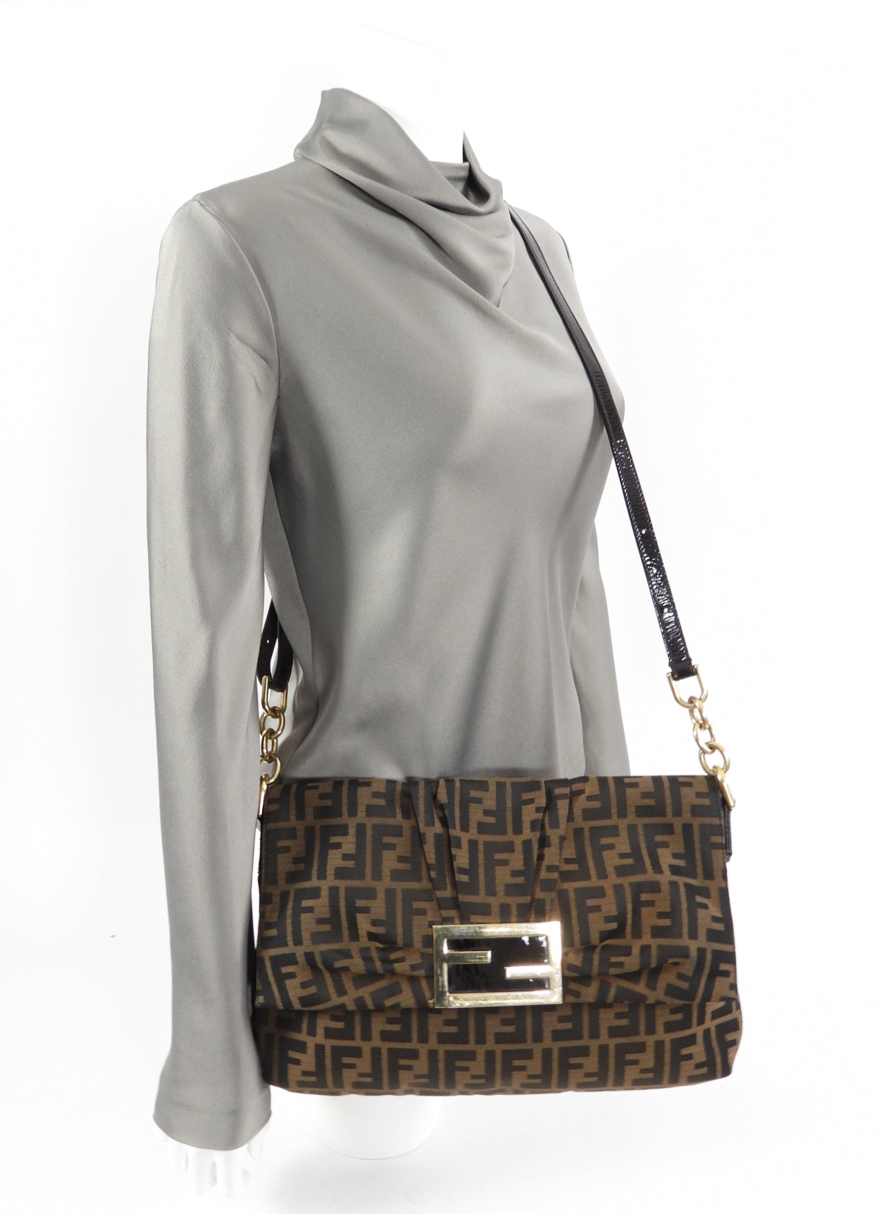 Fendi Zucca Brown FF Logo Shoulder Bag