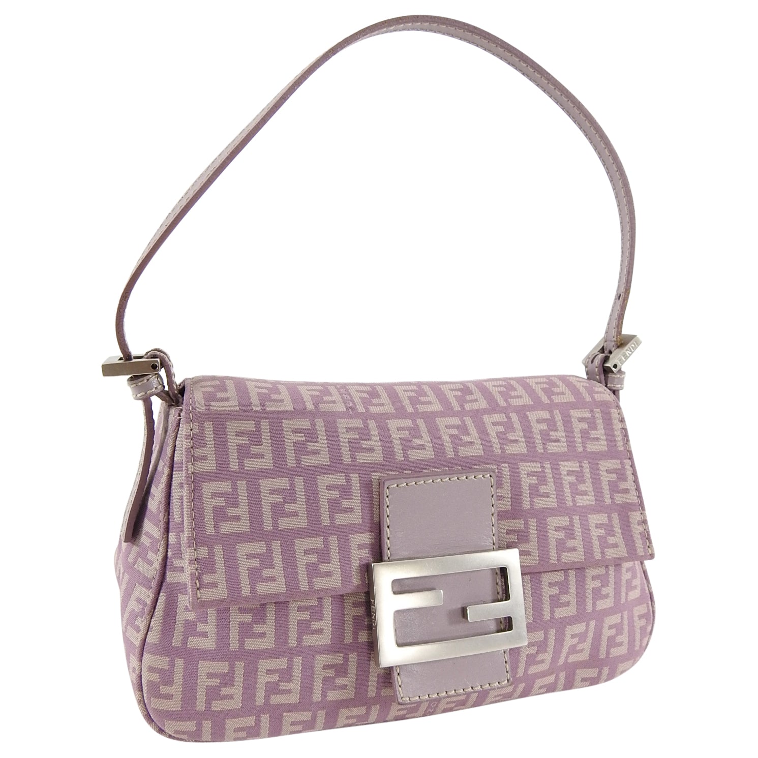 Fendi Vintage Zucca Purple Logo Small Baguette Bag