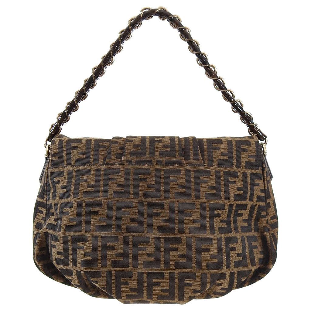 Fendi Zucca Monogram Logo Shoulder Bag with Braided Strap