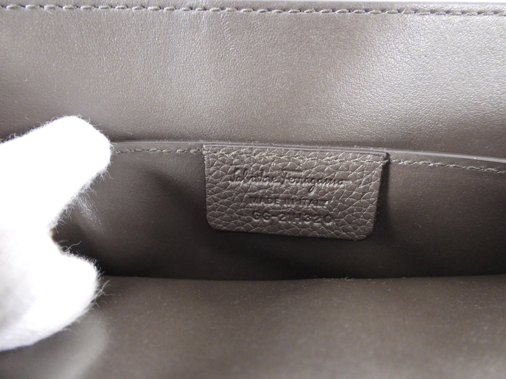 Ferragamo Dark Taupe Leather Two-Way Leather Bag