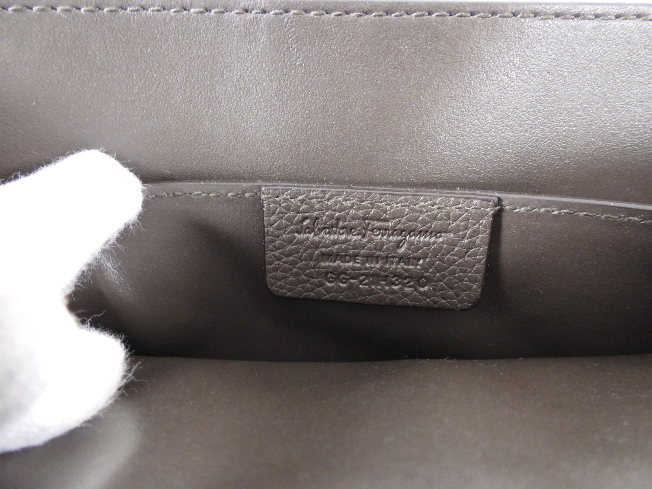 Ferragamo Dark Taupe Leather Two-Way Leather Bag