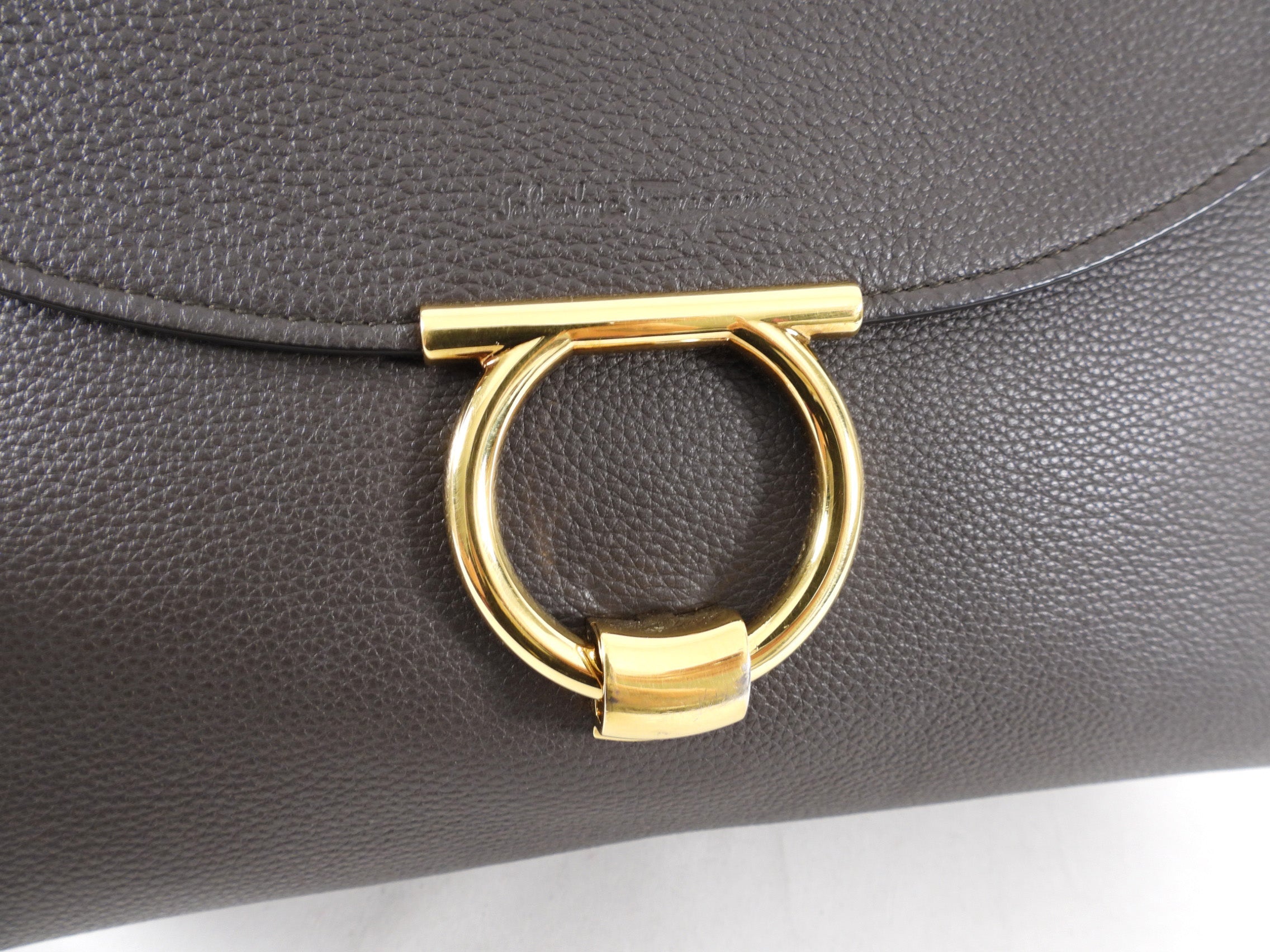 Ferragamo Dark Taupe Leather Two-Way Leather Bag
