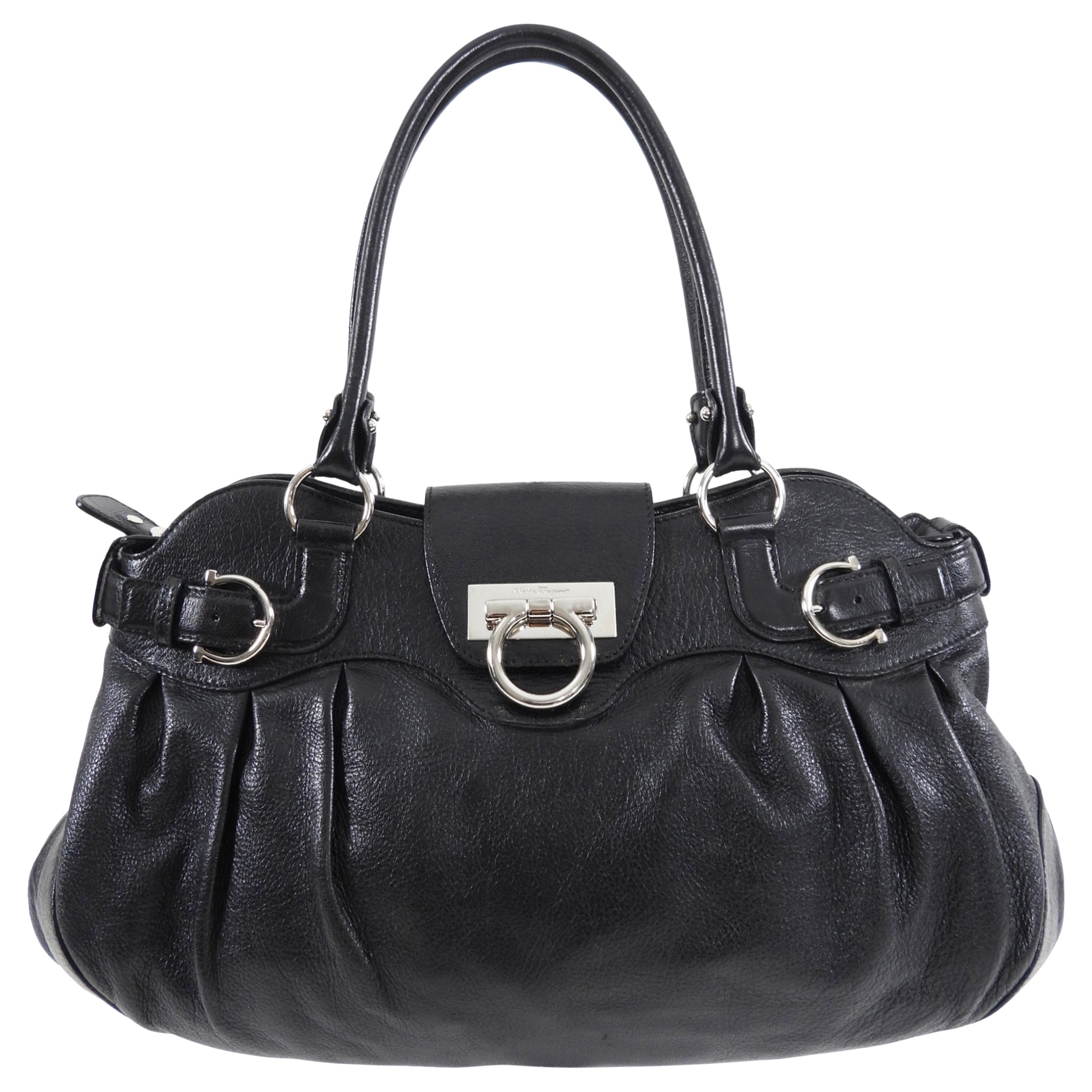 Ferragamo Black Leather Marisa Hobo Bag