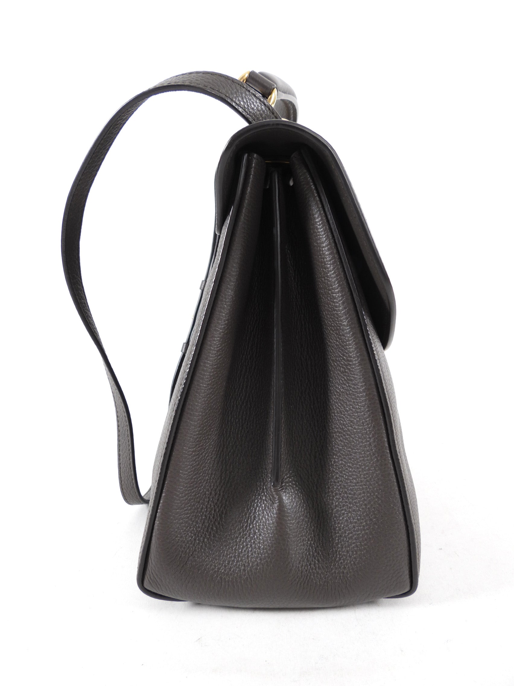 Ferragamo Dark Taupe Leather Two-Way Leather Bag