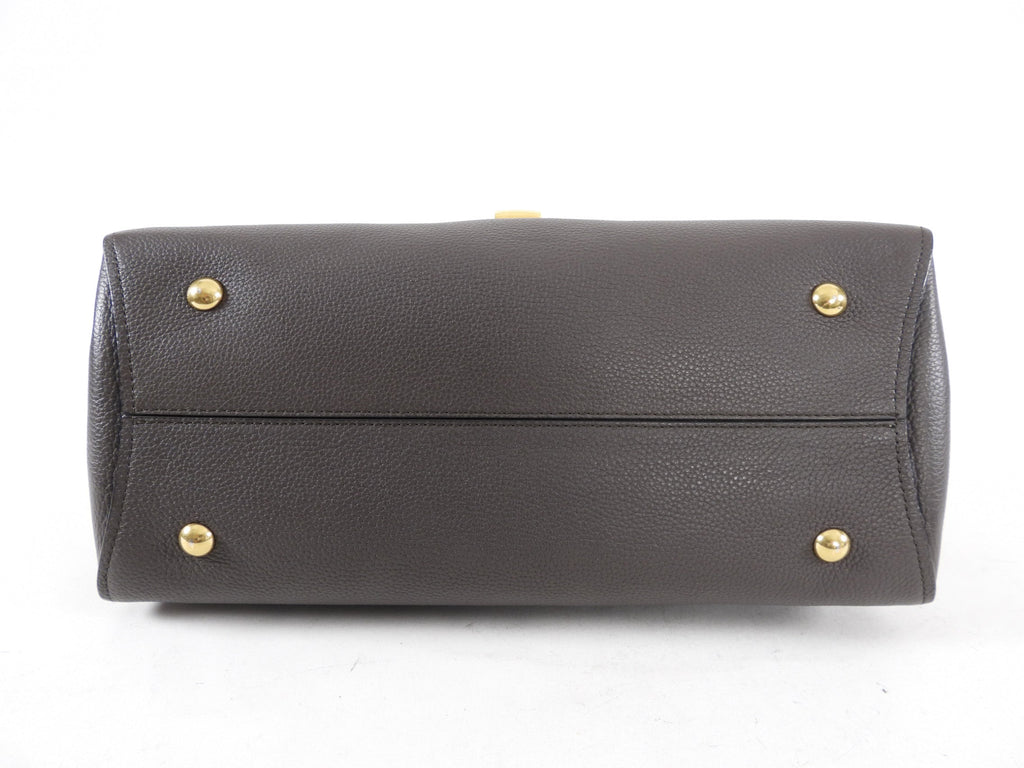 Ferragamo Dark Taupe Leather Two-Way Leather Bag
