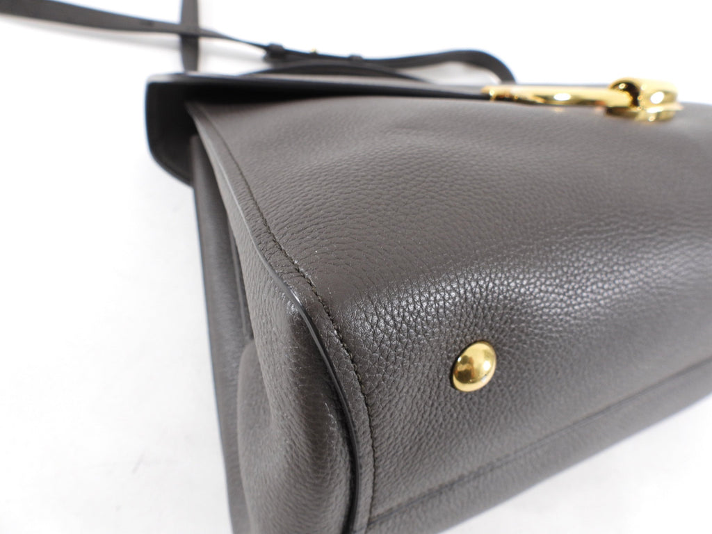 Ferragamo Dark Taupe Leather Two-Way Leather Bag