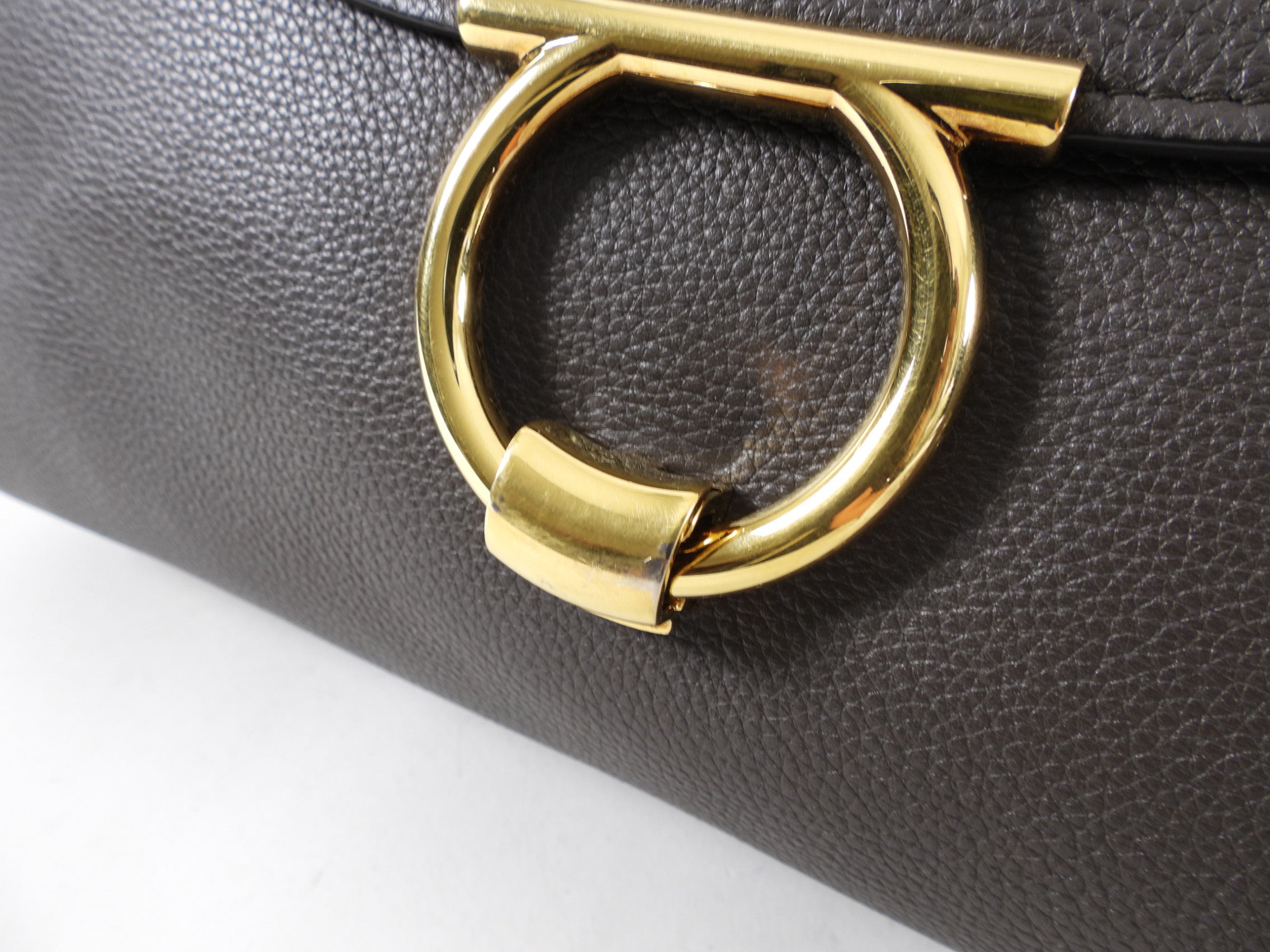Ferragamo Dark Taupe Leather Two-Way Leather Bag