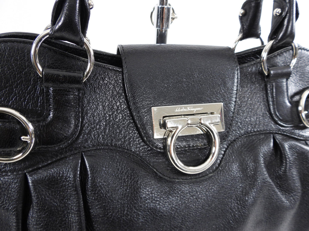 Ferragamo Black Leather Marisa Hobo Bag